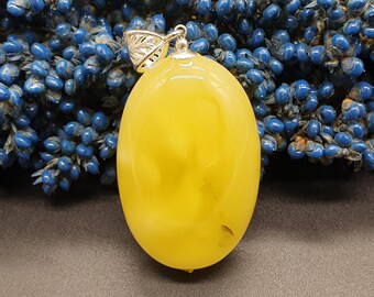 Amber Pendant, Oval  Pendant , 925 Sterling Silver, Opaque Yellow Colour, 13 g, Natural Amber, #429