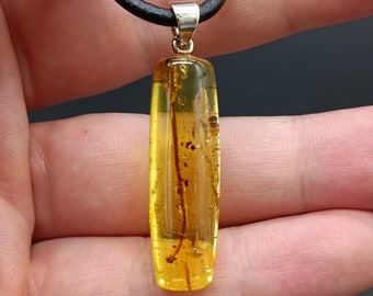 Transparent Amber Pendant, 925 Sterling Silver, Baltic Amber with Inclusions, Exclusive Amber Jewelry, #766