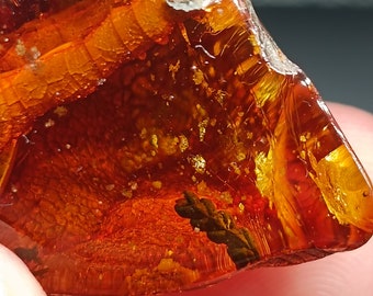Natural Amber Stone, Light Cognac, Gemstone With Inclusion, Prehistoric Plant Twig , Unpolished Backside  #764