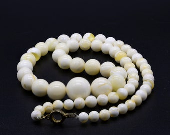 White Yellow Opaque  Necklace, 52 cm/ 25 g Handmade Necklace, Natural Gemstone, Sphere  Beads, 6.2-15.2 mm, Gold Filled
