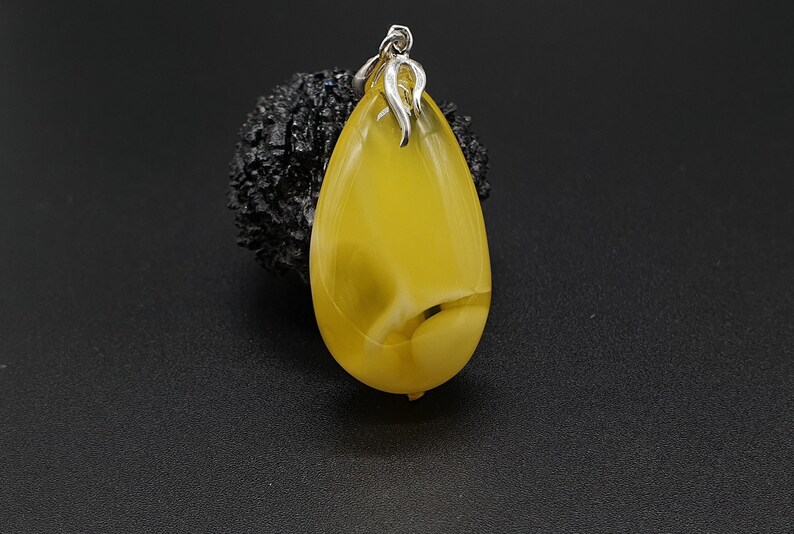 Yellow Opaque with Transparent 5.8 g Sterling Silver 260 Natural Amber Teardrop Pendant