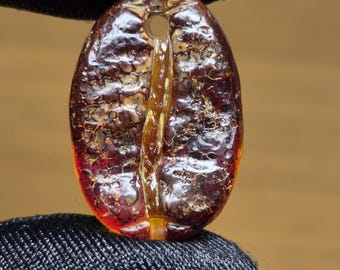 Amber Carving, Coffee Bean, Transparent Amber, Baltic Amber Pendant, Exclusive Amber Carving, Handmade gift