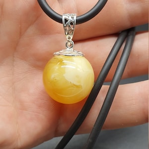 120 Sphere shape yellow ivory amber pendant, ball amber pendant, 925 sterling silver