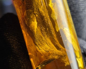 Natural Amber Stone, Light Cognac, Gemstone With Inclusion, Prehistoric Plant Branch, Unpolished Backside