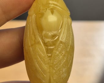 Amber Carving, Cicada , Yellow White Amber, Baltic Amber Pendant, Exclusive Amber Carving, Handmade gift