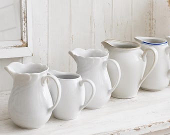 Vintage Porcelain Creamer Pitcher, Blue China Small Vase, Shabby Chic Farmhouse Decor
