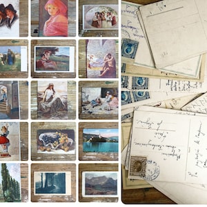 10 cartes postales anciennes originales avec timbres, timbres de la philatélie européenne, cartes postales mixtes, cartes postales illustrées de gens de voyage, fournitures d'art de journal