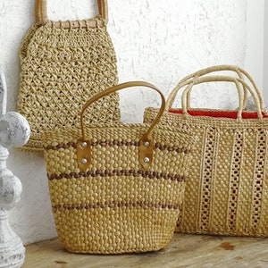 Hand Woven Straw Market Bag: Vintage Macrame Shopping Tote