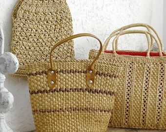 Hand Woven Straw Market Bag: Vintage Macrame Shopping Tote