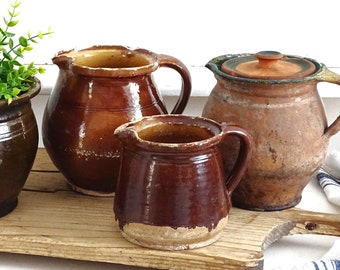 Antique Pottery Pot, Rustic Clay Pot, Ceramic Utensil Holder, Pottery Confit Pot, Pottery Planter, Earthenware Vase Vessel, Farmhouse Decor