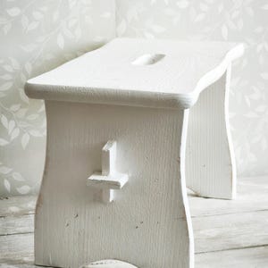 Primitive White Wood Step Stool: Rustic Modern Farmhouse Decor, Plant Stand