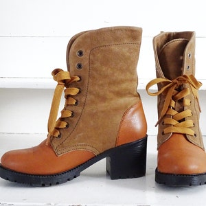 Suede Leather Ankle Boots Lace Up, Platform Mid Calf Boots Mid Chunky Heel, Cowboy Style Lace Up Boots, Leather Booties US 8.5 EU 39 UK 6.5 image 2