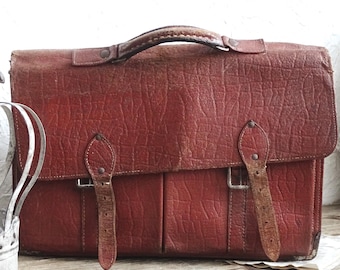 Weathered Vintage Leather Briefcase, Laptop Bag, Portfolio Messenger