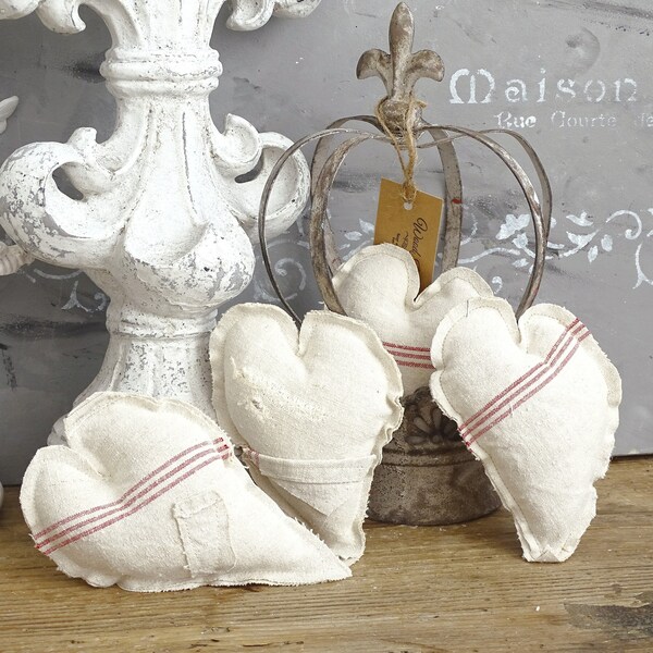 1 Organic Fabric Heart Ornament, Primitive Heart Ornie, Handmade Linen Stuffed Heart, Soft Heart Ornament Bowl Filler, Small Heart Cushion