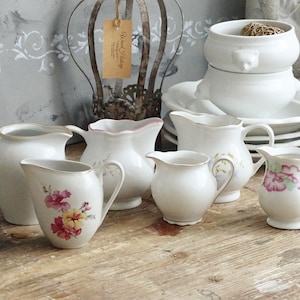 Vintage Floral Porcelain Creamer: White Ironstone Milk Pitcher, Retro Decor