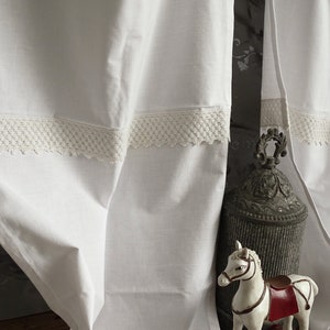 Lace Cafe Curtain Panels: Vintage White Cotton Metis, Farmhouse Style (Pair)