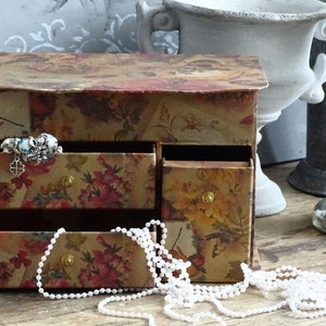 Joyero vintage con espejo, joyero, cómoda para guardar joyas, organizador de joyas de cartón con diseño floral, regalo para ella