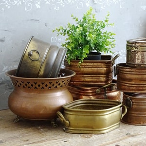 Vintage Hammered Copper Planter with Brass Handles - Boho Indoor Garden