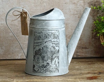 Zinc Watering Pitcher Jug w/ Lettering, Small Indoor Watering Pitcher, Galvanized Metal Watering Can, Pitcher Vase Jug, Shabby Chic Garden