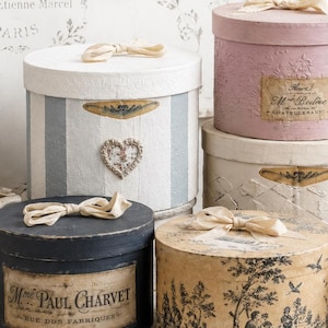 Handmade Shabby Chic Keepsake Hat Box, French Cottage Decor, Distressed Storage (Round)