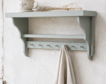Blue 2-Tier Wood Corbel Wall Shelf with Pegs: Shabby Chic Spice Rack