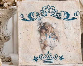 Shabby Chic cherubijn wanddecoratie, Franse landelijke engelkunst, vintage cottagecore decoratie