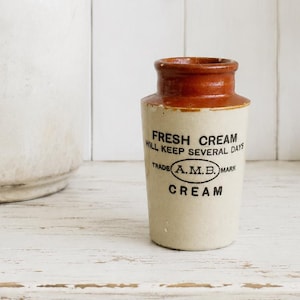Tarro antiguo de gres esmaltado con sal, tarro inglés para crema: cerámica rústica