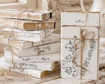 Livro de mesa branco com design francês, livro decorativo empilhável para mesa, decoração shabby chic.