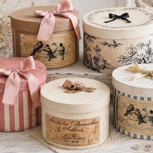 Shabby Chic Hat Box: Aged French Country Decor, Romantic Storage