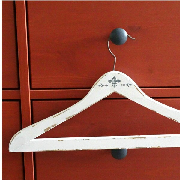 Shabby Chic Clothes Hanger Wood White Hand Painted