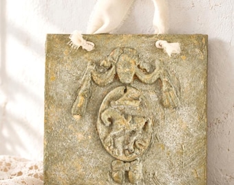 Sage Green Plaster Circus Horse Wall Plaque, Sign, Textured Shabby Chic French Decor Wall Hanging Art