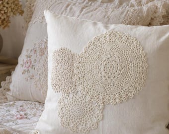 Crochet Lace Doily Throw Pillow Cover, Cushion Cover, Coverlet, Slip, Pillowcase, Shabby Chic Living Room