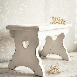 Primitive White Wood Step Stool: Rustic Modern Farmhouse Decor, Plant Stand