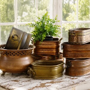 Vintage Hammered Copper Planter with Brass Handles - Boho Indoor Garden