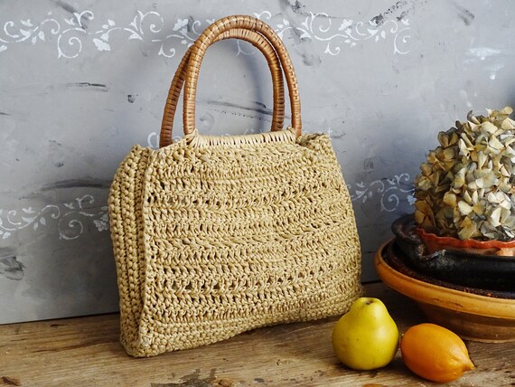 Buy Macrame Market Bag Bamboo Handles Shopping Tote Bag Bohemian Online in  India 