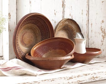 Antique French Pottery Jatte Bowl, Tian or Confit Bowl, Rustic Provence Ceramic, Primitive French Farmhouse Kitchen Decor