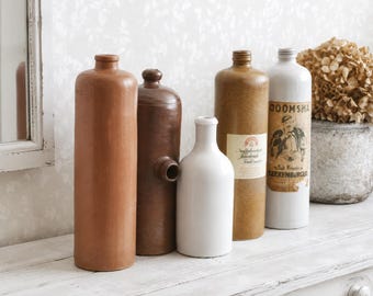 Antique Salt Glazed Stoneware Bottle, Vintage Liquor Jar, Ceramic Vase, Farmhouse Decor