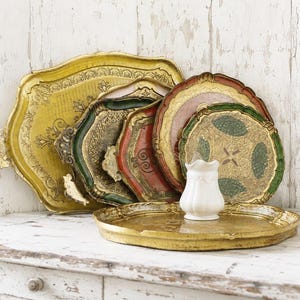 Florentine Gilded Wood Serving Tray: Italian Florence Shabby Chic Vanity Tray