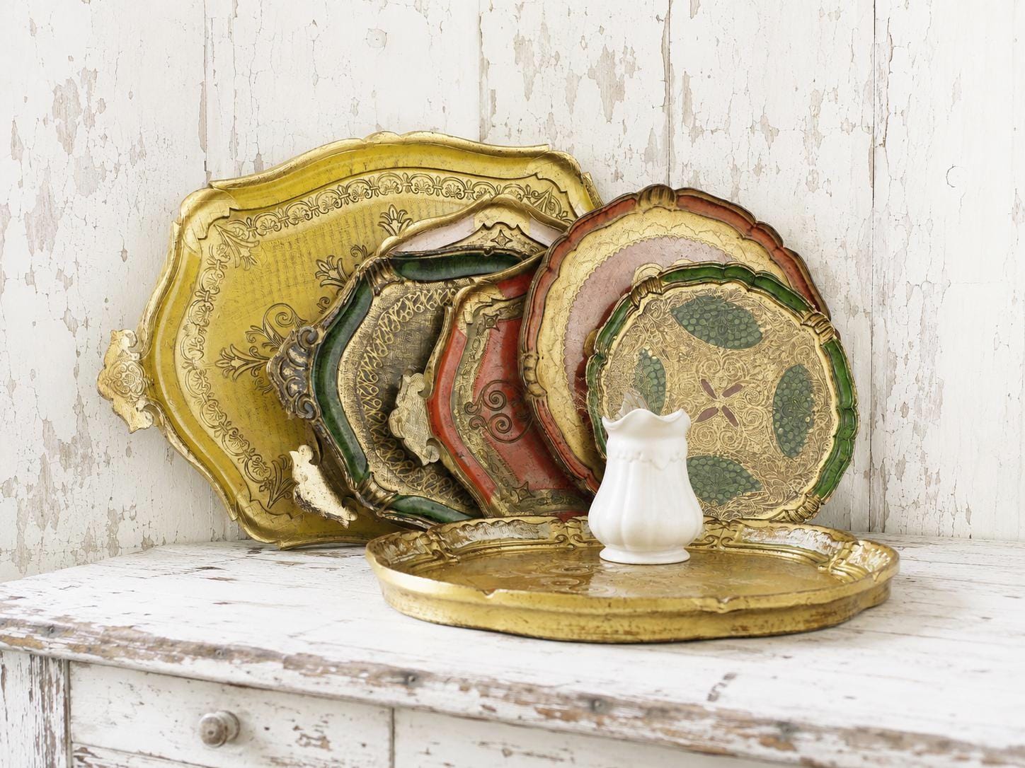 Florentine Gilded Wood Serving Tray: Italian Florence Shabby Chic
