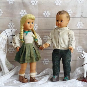 Set Antique French Composition Dolls Girl Boy, Doll Sleeping Eyes, Pair Jointed Dolls, Blonde Long Hair Doll, Vintage Collectible Art Dolls