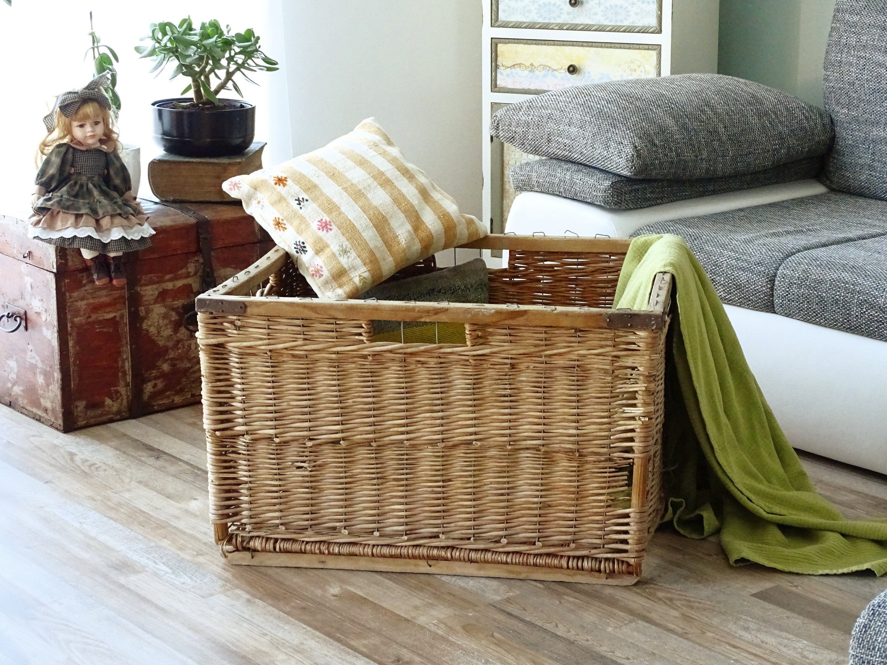 Large wicker storage baskets deals