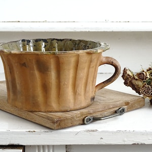 Antique Terracotta Baking Mold: Primitive Farmhouse Kitchen Decor