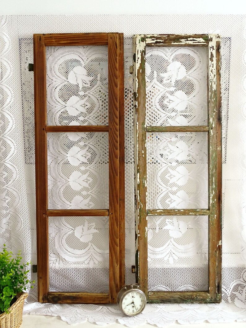 1 Antique Wood Window Frame Old Rustic Window 3 Pane Primitive Etsy