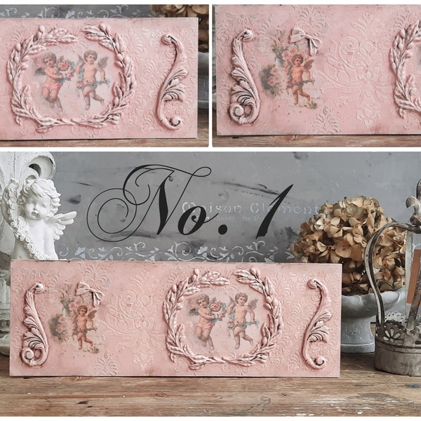 Putty Cherub Wandplatte Viktorianischer Stil, Französischer Barock Wand Dekor, Antike Bas Relief Engel Cherub Plakette, Brocante Shabby Chic Giebel