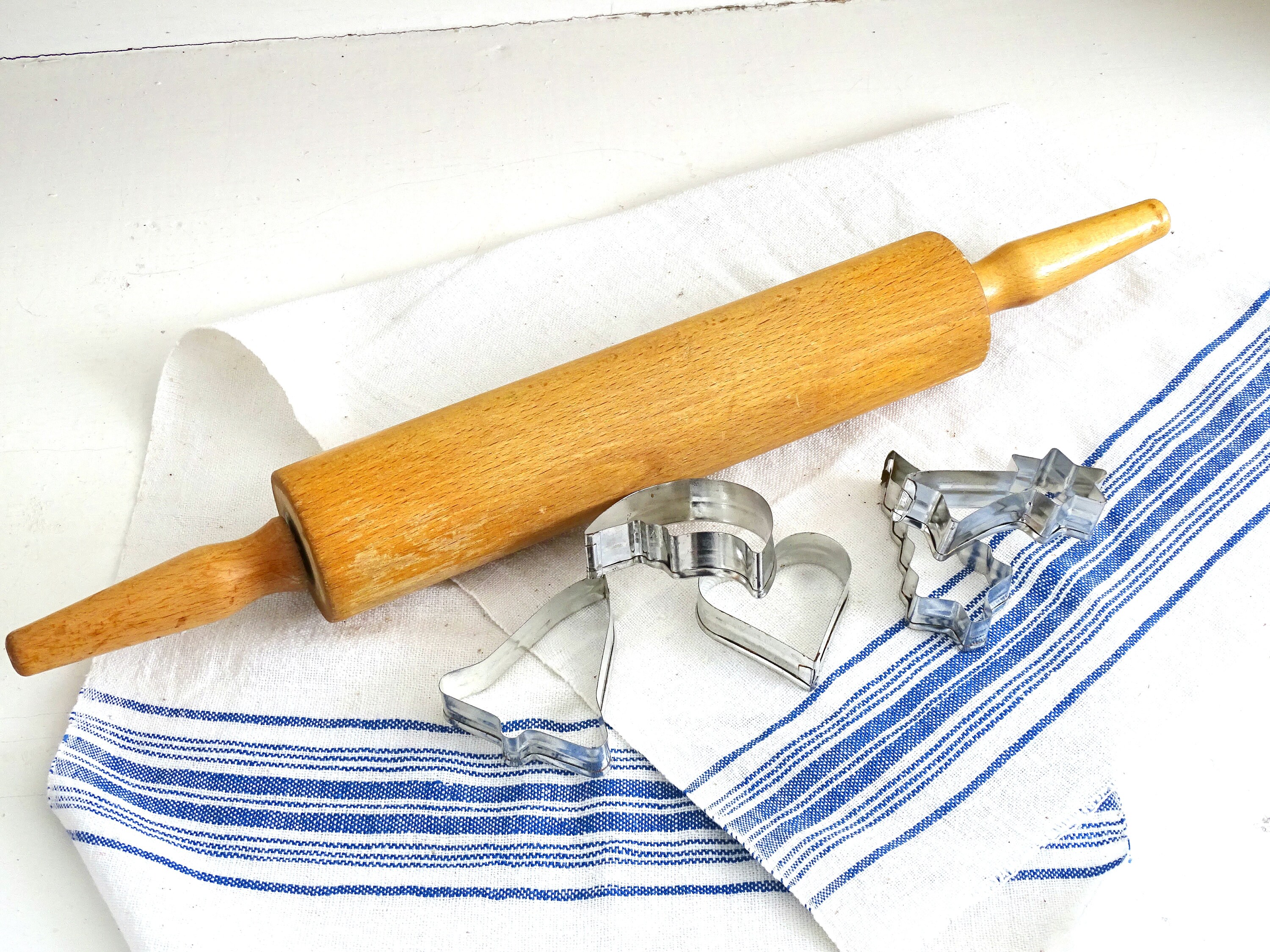 Set 2 Wood Rolling Pin Handles Large Old Dough Pastry Roller Etsy