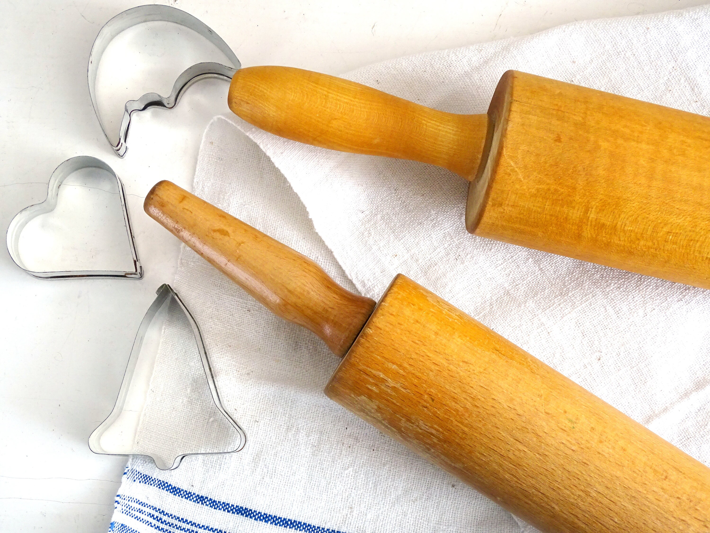 Set 2 Wood Rolling Pin Handles Large Old Dough Pastry Roller Etsy