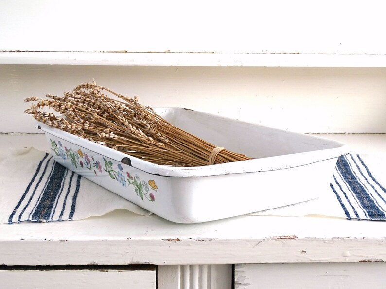 White Floral Enamel Baking Tray Enamel Roasting Pan Enamel Etsy