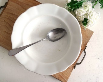 Set 6 Antique Soup Bowl Scallops, Ironstone Pasta Bowl, Creamware Shallow Bowl, White Transferware, Salad Bowl, Stoneware Side Serving Dish