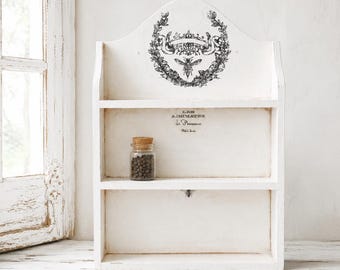 Distressed White French Country Spice Rack, Shabby Chic Wall Shelf, Bathroom Organizer