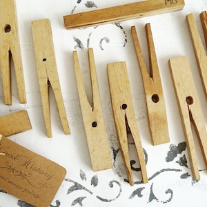 Vintage Wood Clothespins with Monogram: Farmhouse Laundry Decor (Set of 12)